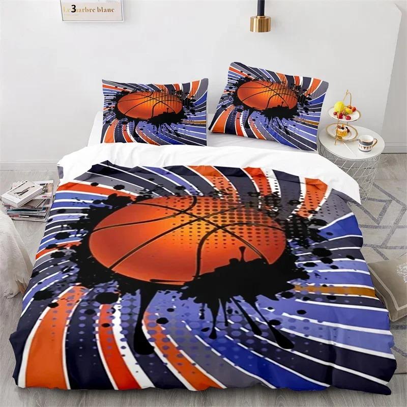 Boys Basketball Bedding Set 3D Ball Duvet Cover Full King For Teen Men Microfiber Sports Theme Game Comforter