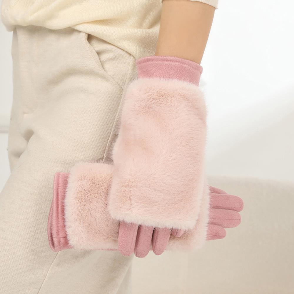 

Double-use Thicken Plush Suede Gloves Detachable Winter Touch Screen Hand Protection Cold-proof Plus Velvet Warm Riding Gloves рожевий