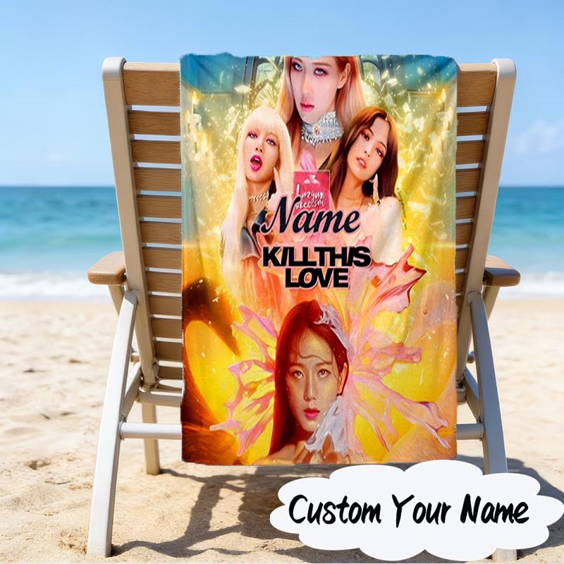 Custom Name Kpop Group Fashion Microfiber Beach Towel Super Soft & Absorbent for Bath, Beach, Travel Bath Time Accessory, Fan Gifts
