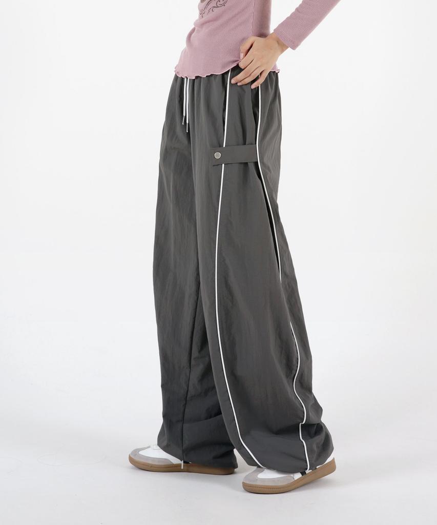 UMM Women'S Parachute Snap Button String Wide Track Pants 3 Colors