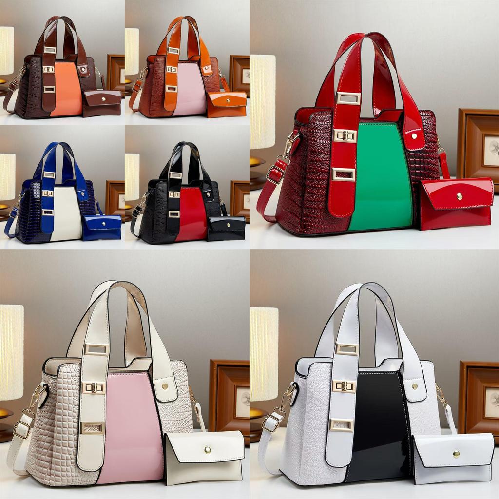 Borsa a Tote Multiscomparto Highstyle con PU Color Block per Donne Casual Urbane