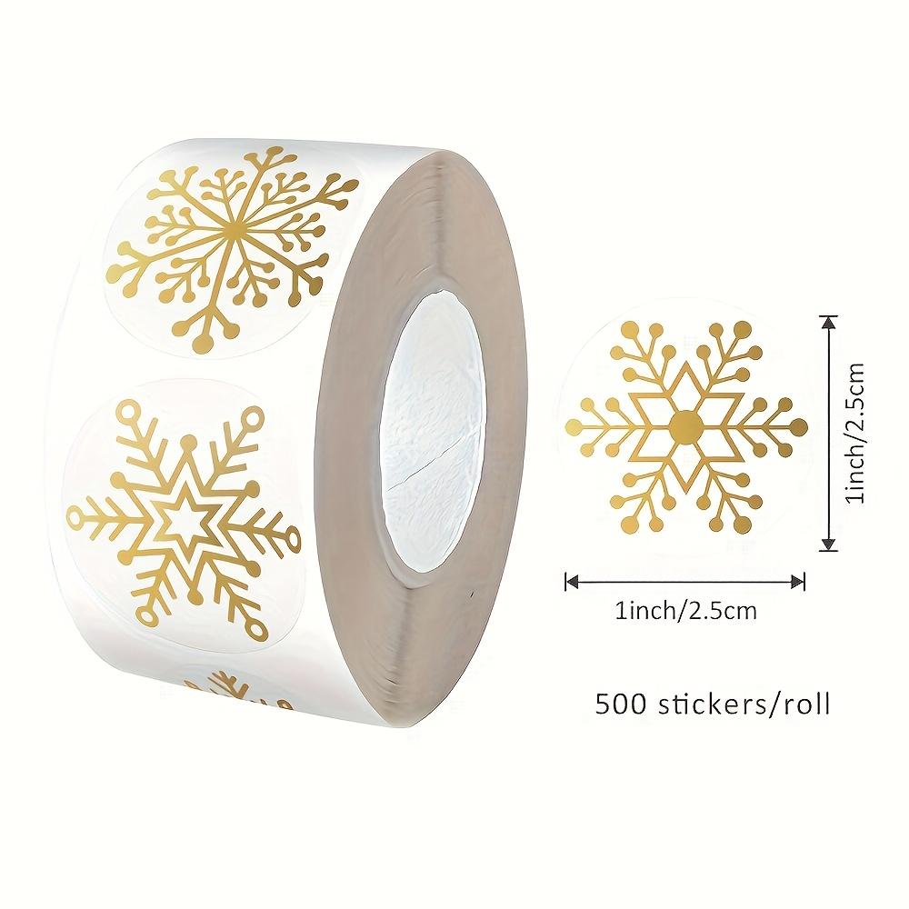 500/1000pcs Golden Snowflake Stickers Shiny Transparent PVC Round Decor Sticker Roll for Christmas Gift Wrapping Festive Essenti