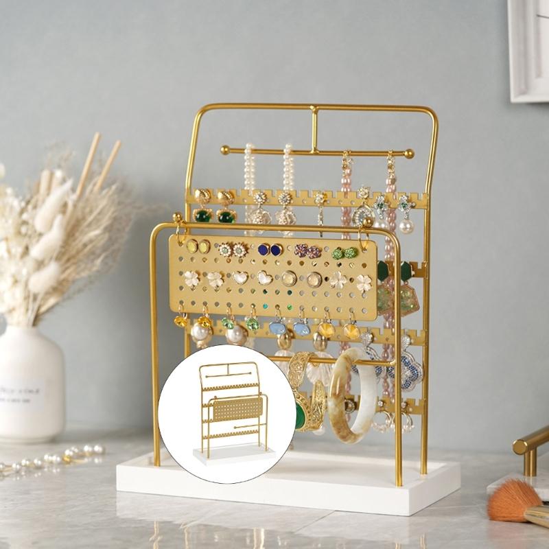 Multifunctional Jewelry Storage Rack for Earrings Necklaces Bracelets Portable Metal Wood Display Organizers