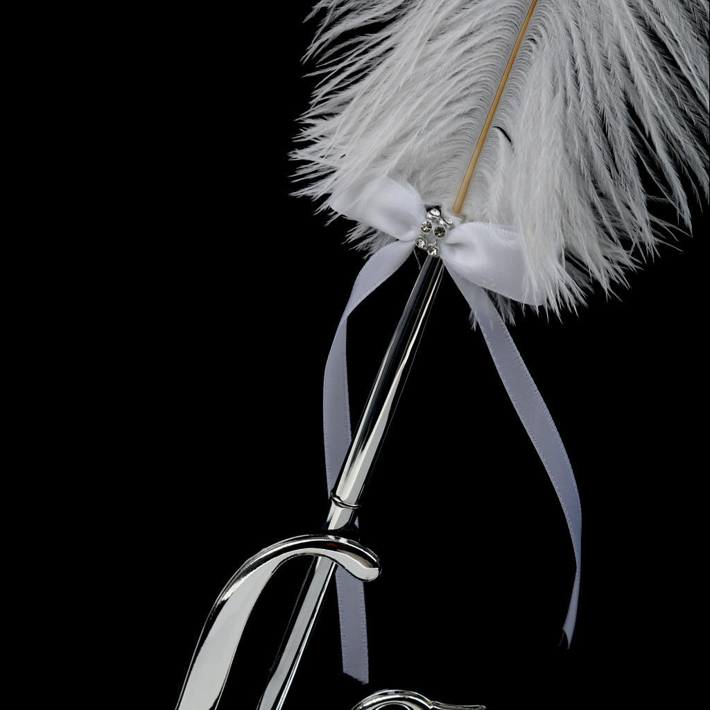 Hochzeitsempfang, weißer Federkiel aus Straußenfedern, Gästebuch-Signaturstift mit goldenem Love-Stiftständerhalter