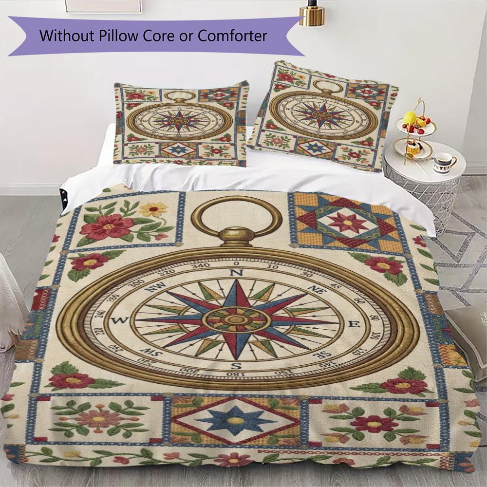 Compass Pattern Bedding uilt Set uilt Cover Pillowcase Home Decoration Birthday Gift (1 * duvet cover + 2 * pillowcase without core)167