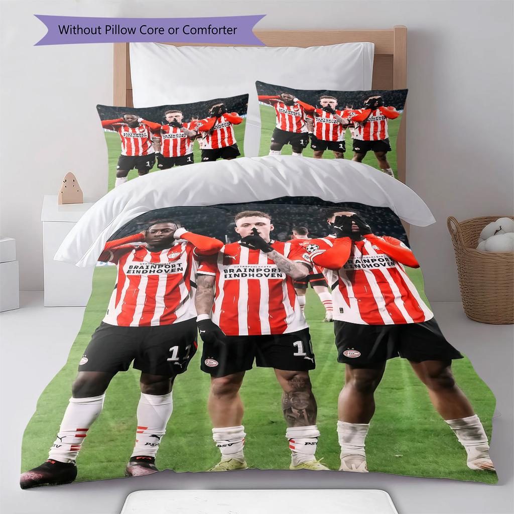PSV Eindhoven Player Pattern Bedding Home Decoration Birthday Gift ( 1 duvet cover + 2 pillowcase, without core),fan merchandise.