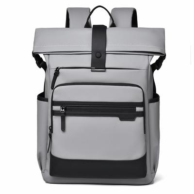 Modern Oxford Fabric Backpack for Men & Women – Minimalist Roll-Top Design with Water-Resistant Material and Multiple Pockets