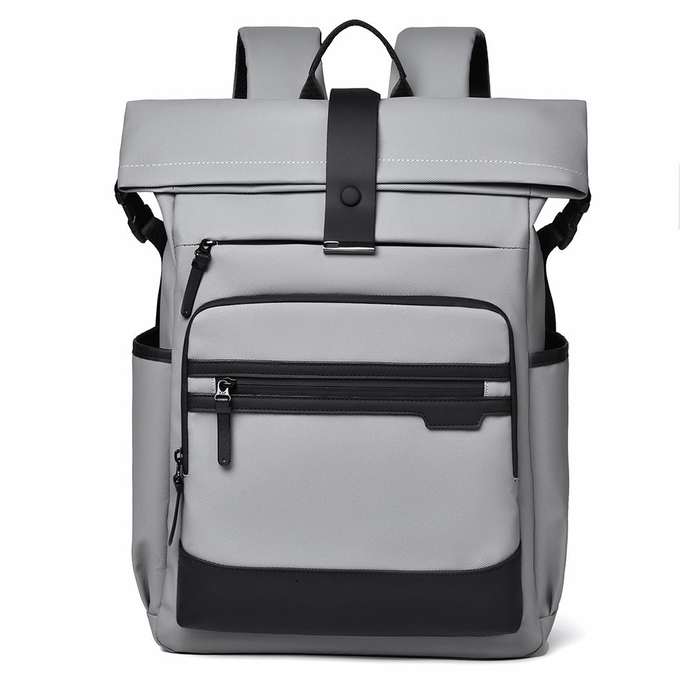 Modern Oxford Fabric Backpack for Men & Women – Minimalist Roll-Top Design with Water-Resistant Material and Multiple Pockets