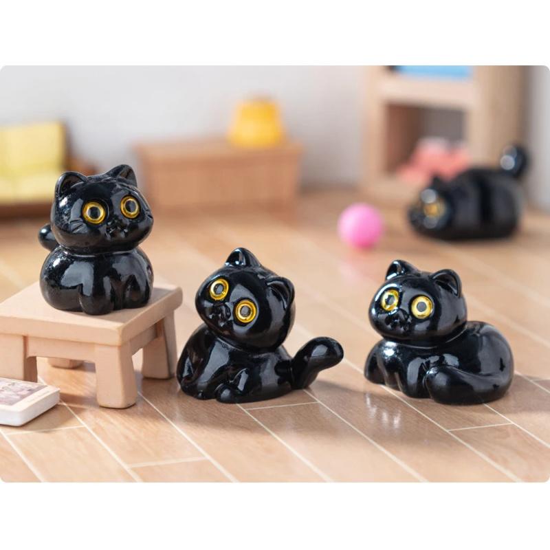 5Pcs Halloween Black Cat Ornament Mini Figurines Miniature Resin Cute Kitten Micro Landscape Crafts Ornaments Desktop Decoration