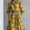 European and American French Style Retro Plaid Waist Fashionable and Elegant Big Swing Dress