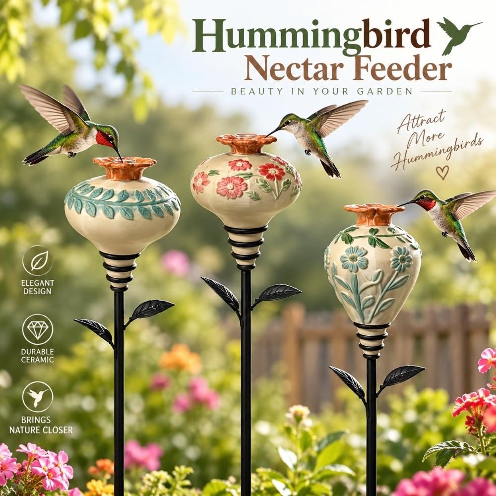 Ground Stake Garden Hummingbird Feeder Ceramic Garden Bird Feeder  Patio Flower Bed