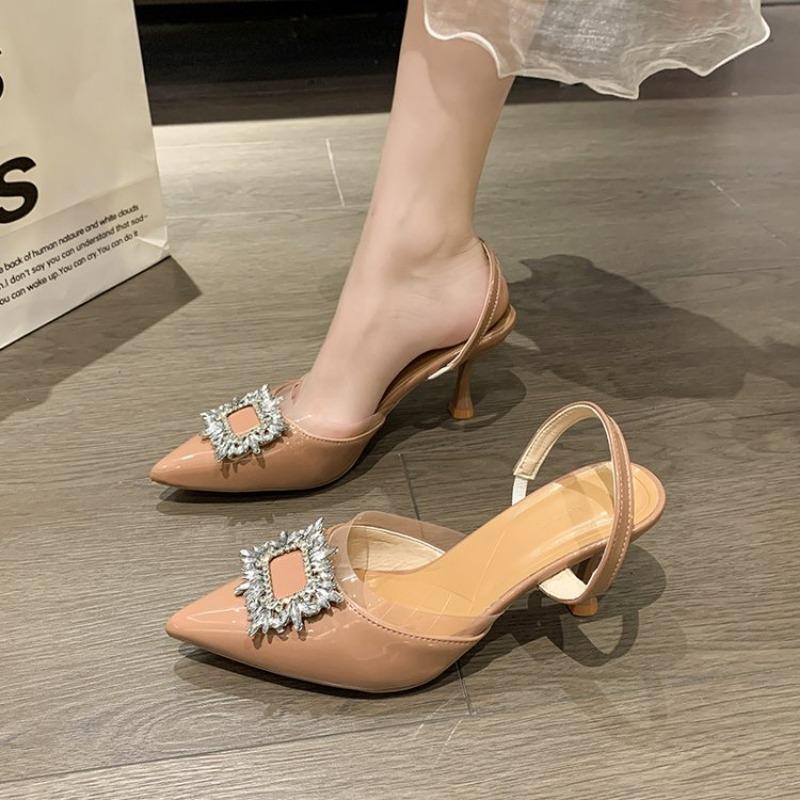 

Брендовые дизайнерские серебристые босоножки на высоком каблуке, женские летние босоножки с квадратной пряжкой и кристаллами, женские туфли с острым носком и открытой пяткой, туфли для вечеринки 39 розовый