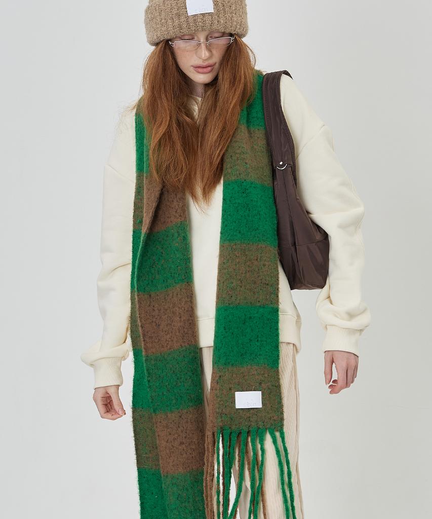 THE-ABON Retro Check Long Scarf Green