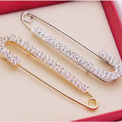 Gold Color Safety Pin Large Crytal Clips Elegant Jeans Buckle for Women