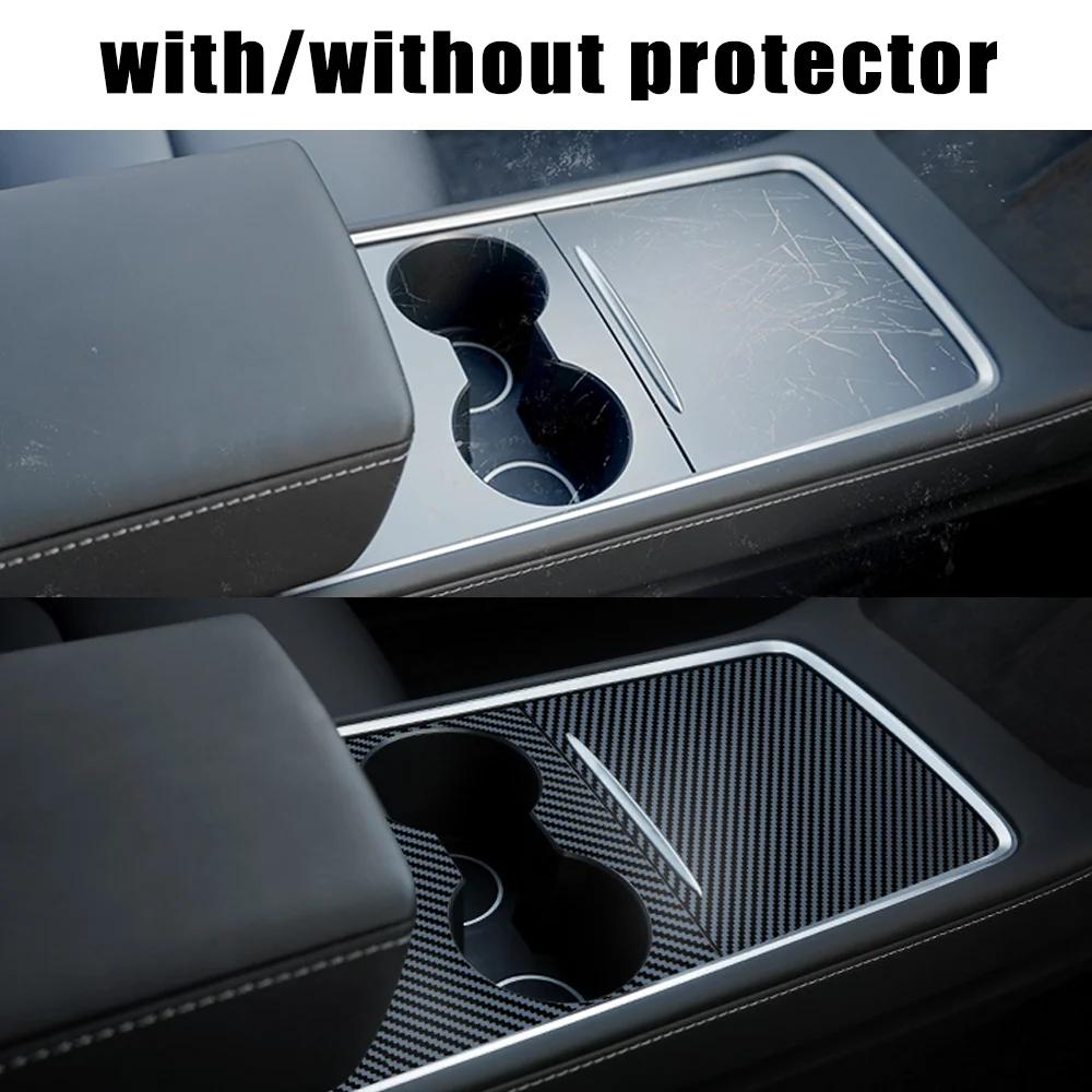 For Tesla Model 3 Y - Center Console Panel Sticker Wood Grain Film Carbon Central Control Cover Car Interior Accessories