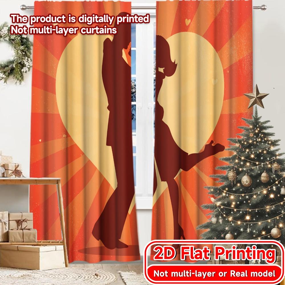 

Set Of 2 Modern Flat Printing Love Silhouette Creative Curtains Polyester Decorations Outdoor Bedroom Living Room Curtain Perfect For Sitting W100*H70(CM)-Grommet top&1PCS