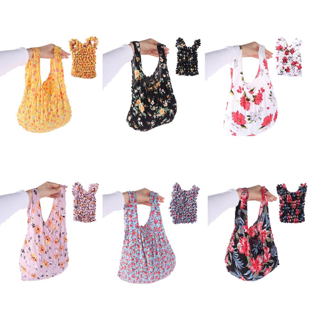 Elastic Handheld Shopping Bag Expansion Floral Paddy Bag Portable Foldable Stretch Bag  Snack