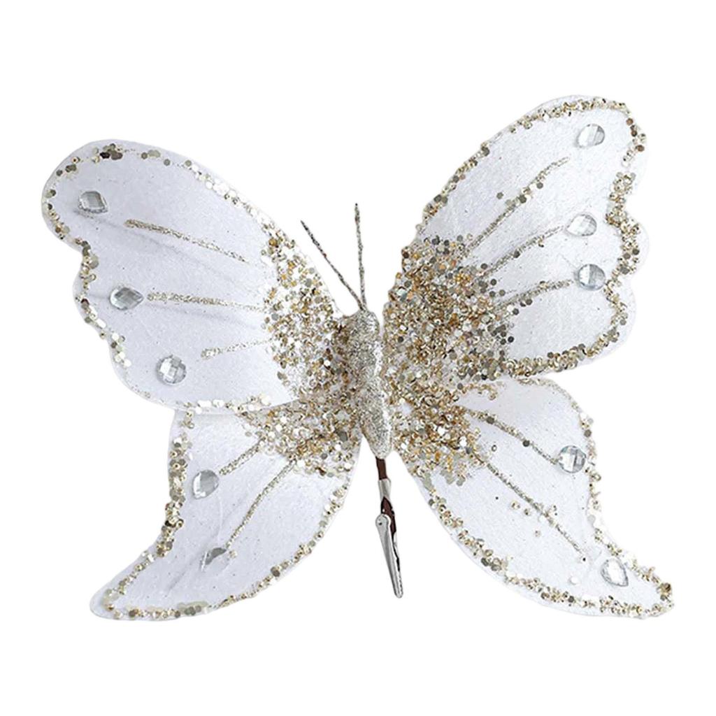 Butterfly Clip Christmas Ornament Glitter Decorative Collectible Artificial Butterfly for New Year Wedding Birthday Office