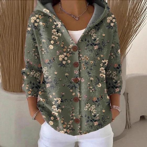 New V-neck button long-sleeved hooded sweater autumn and winter Christmas fashion personalized coat women