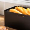 Simple square bamboo cover storage box, kitchen baking products breathable fresh-keeping storage tank, black metal bread box.