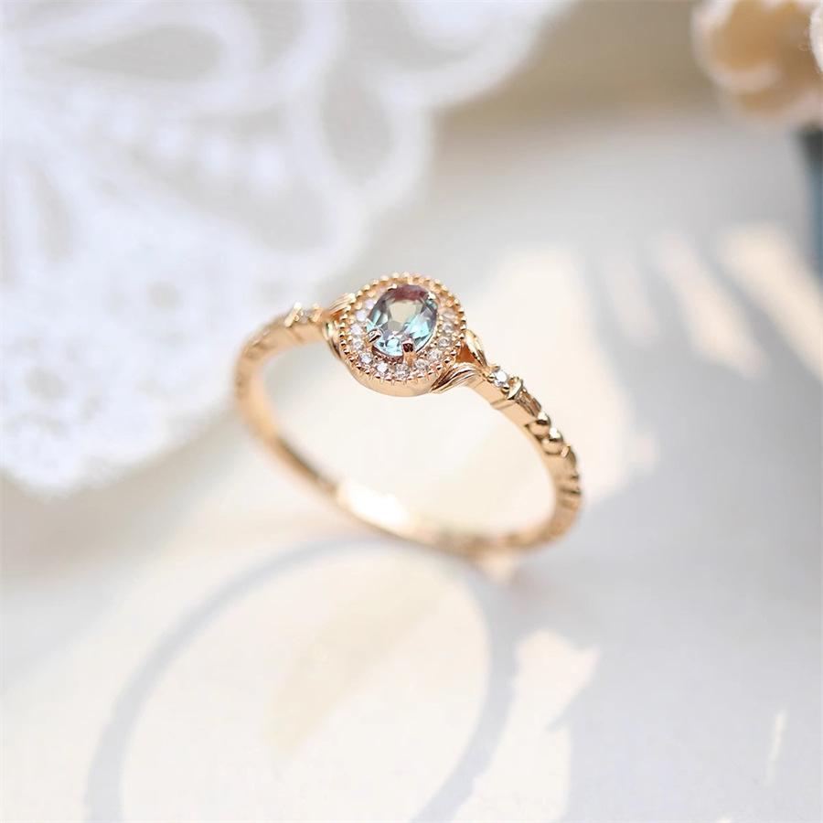 Alexander retro color-changing gemstone ring, light luxury index finger ring, non-fading open ring.