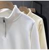 Hong Kong-Style Men's Retro Streetwear Solid Color Half-Zip Long Sleeve Hoodie