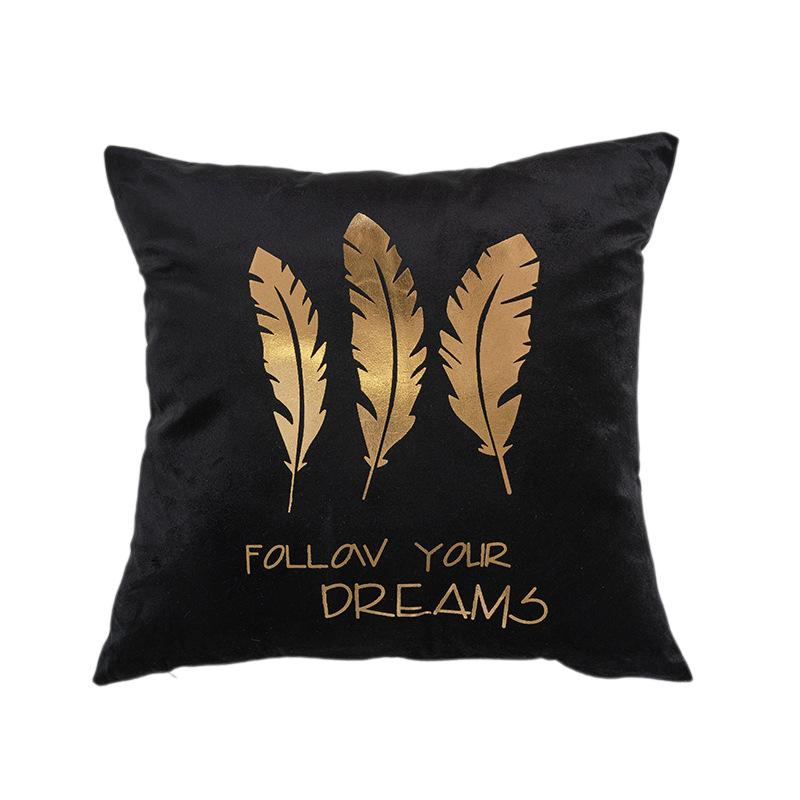 Pack of 2 Throw Pillow Covers 18x18 Inch for Couch Bed Sofa,Throw Pillow Covers with Gold Leaves Feather, Modern Bedroom Living Room Home Decor