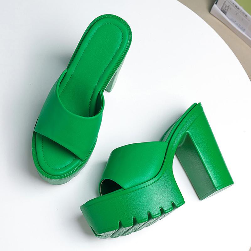 Liyke Punk Style Black White Chunky High Heels Slippers For Women Non -Slip Thick Bottom Platform Sandals Ladies Summer Shoes