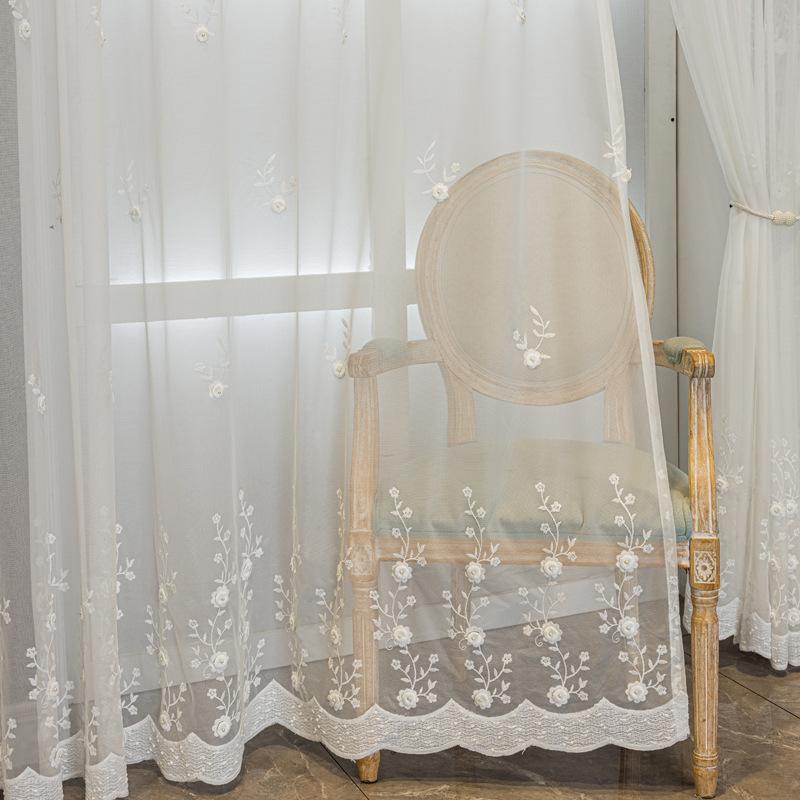 1 Panel French Elegant Embroidered Summer Sheer Curtain with Beaded Design, Suitable for Living Room, Bedroom, Balcony, Kitchen, Garden, Cottage