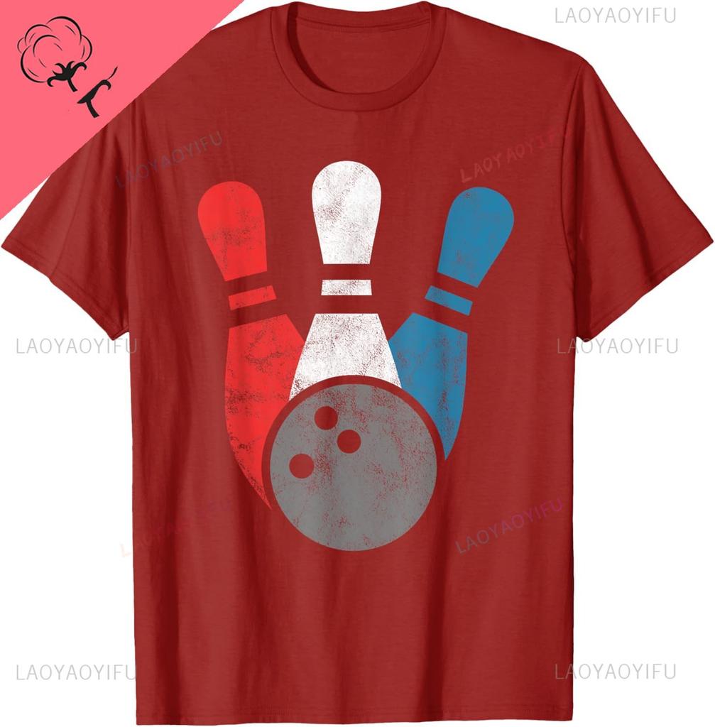 Distressed Bowling TShirt for Unisex  Bowling Pins and Ball TShirt Unisex Summer Streetwear Tops Streetwear Camiseta Hombre