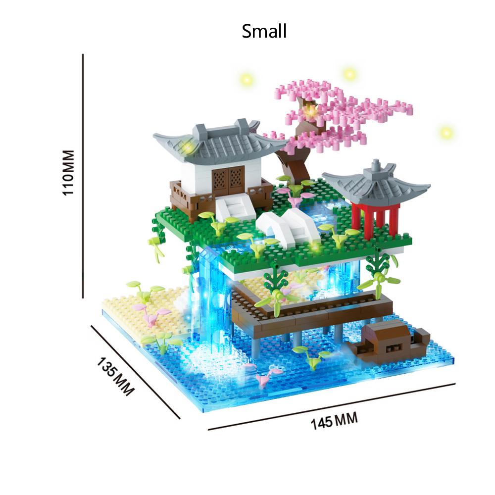 

Non-Toxic Taohuatan Lake Themed Micro Brick Set With Led Lighting: Creative Adult Toy Classic Chinese Landscape Unique Nighttime Display in bag