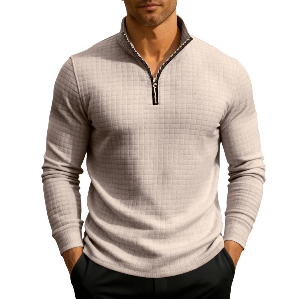 Men's Knit Quarter-Zip Stand Collar Pullover