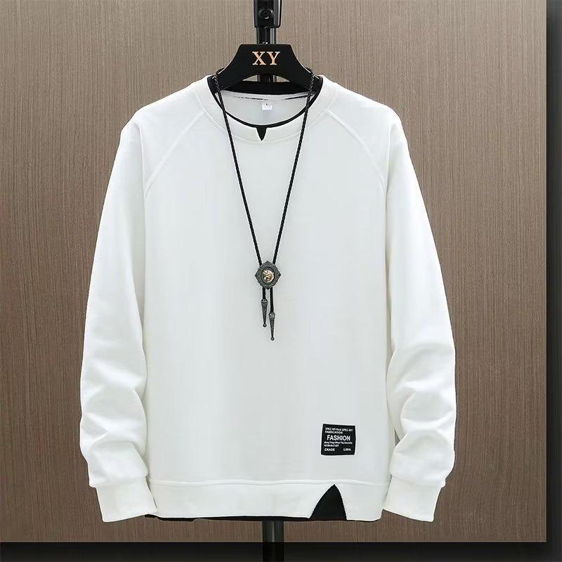 Men's American Fashion Loose Fit Round Neck Sweatshirt, Fake Two-Piece Long-Sleeve Top for Spring