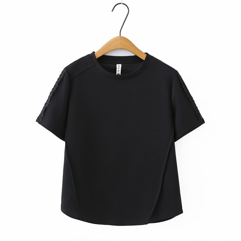 Plus Size 2026 Summer Lace Short Sleeve Women s Casual Round Neck Top 2XL