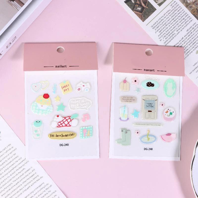 Cute Cartoon 3D Cat Dogs Crystal Epoxy Resin Stickers Kawaii Diy Journal Sticker For Mobile Phone Laptop Decor