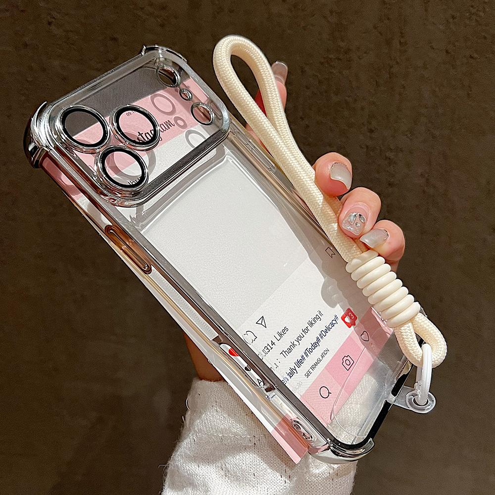 Luxury Plating Clear With Candy Lanyard Shockproof Bumper Phone Case For 17 Pro Max 17 Pro 17 Air Hand Wrist Strap Cover