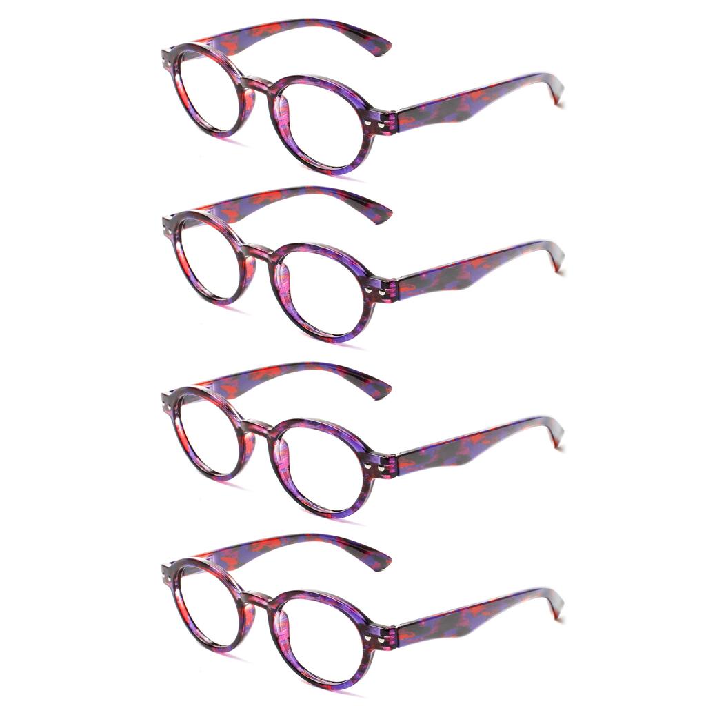 TUREZING 4 Pack Presbyopia Eyeglasses PC Material Flexible Spring Hinge Men Women Circular Print Flower Frame HD Ornamental Eyeglasses