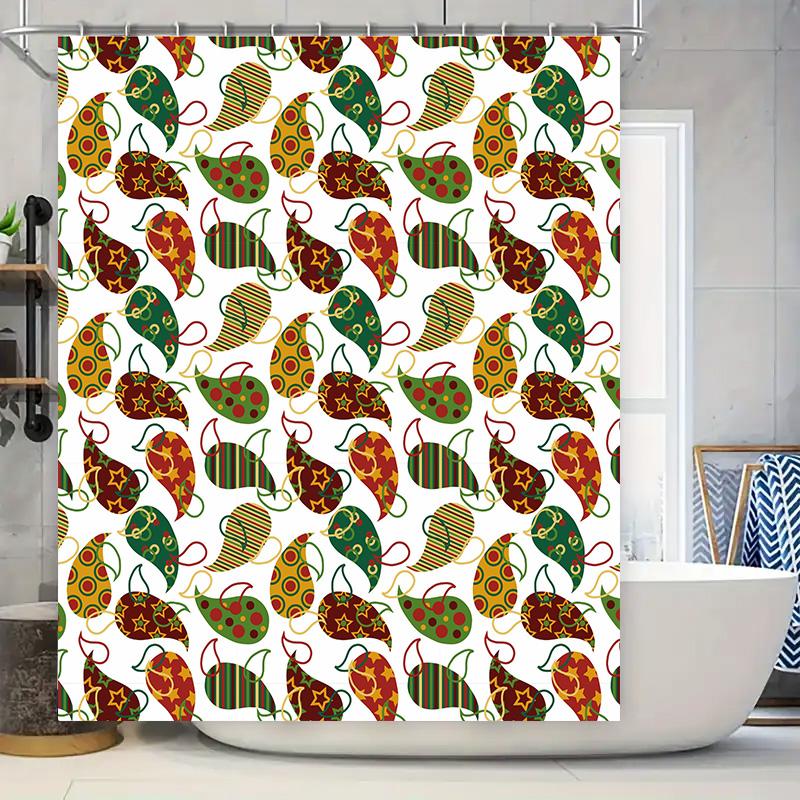 

Patterned Shower Curtain With Christmas Theme Green Red Floral Design For Bath Decoration Made Of Water-Resistant Fabric (180X18 W60H190(CM)-1 Pcs