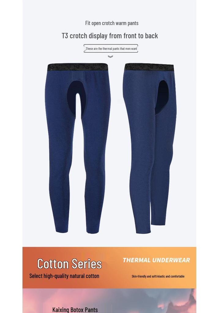 Leggings Thermiques Homme en Coton à Entrejambe Ouvert - Fins, Coupe Moulante pour Personnes d'Âge Moyen et Âgées, Automne/Hiver