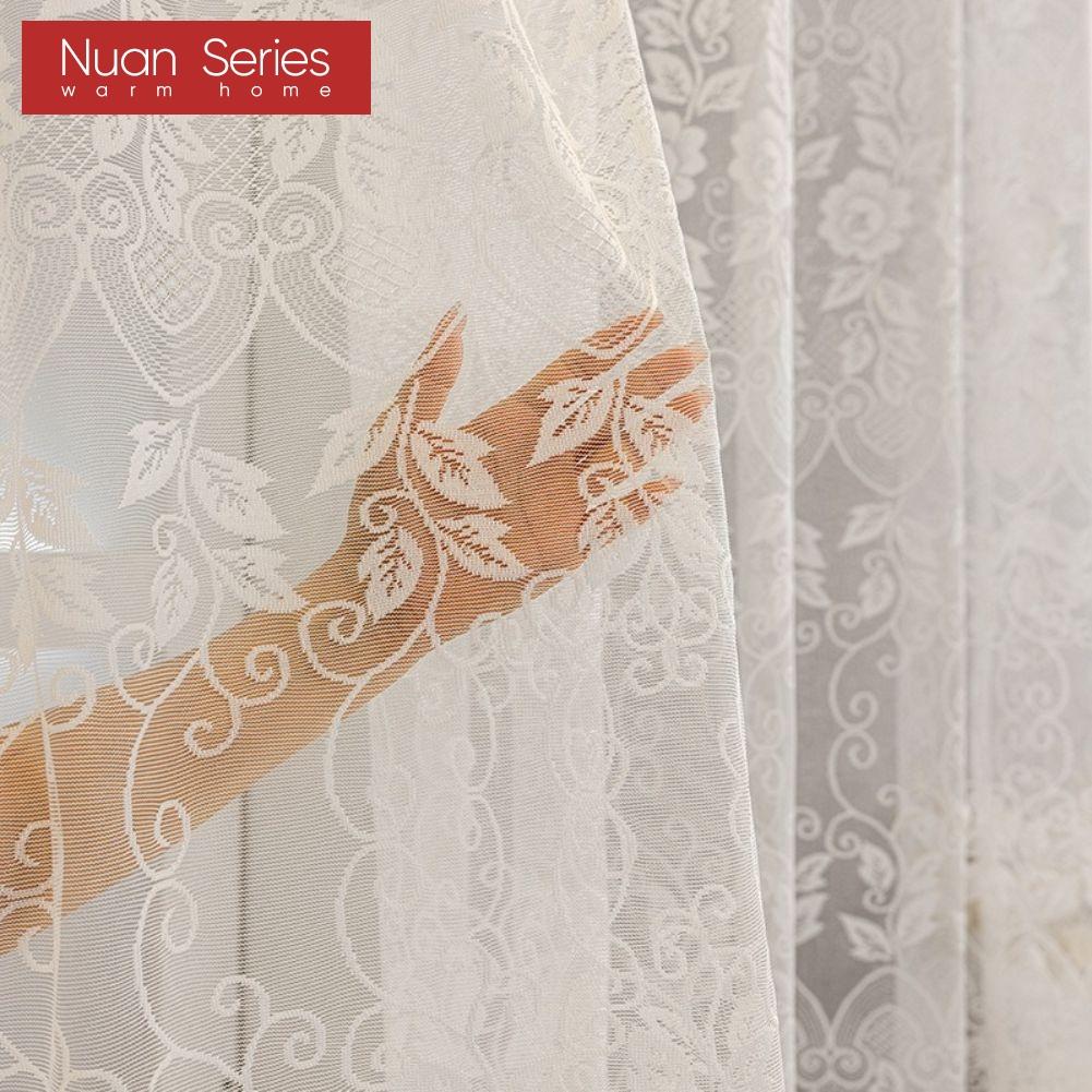 1PC Nuan Series Plain European Jacquard Sheer Curtain Pure White Transparent Tulle for Living Room Bedroom Balcony Window Home Decor