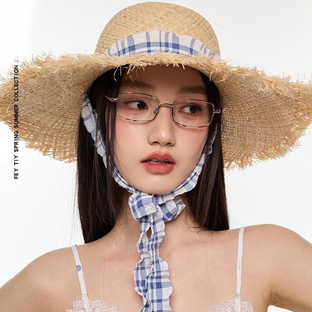 UV Protection Beach Hat Ribbon Weave Straw Cap Casual Sun Protection Cap  Vacation