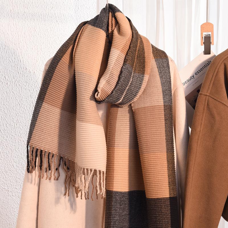 Scarf women's winter new imitation cashmere knitted color matching shawl trendy thickened warm versatile long scarf