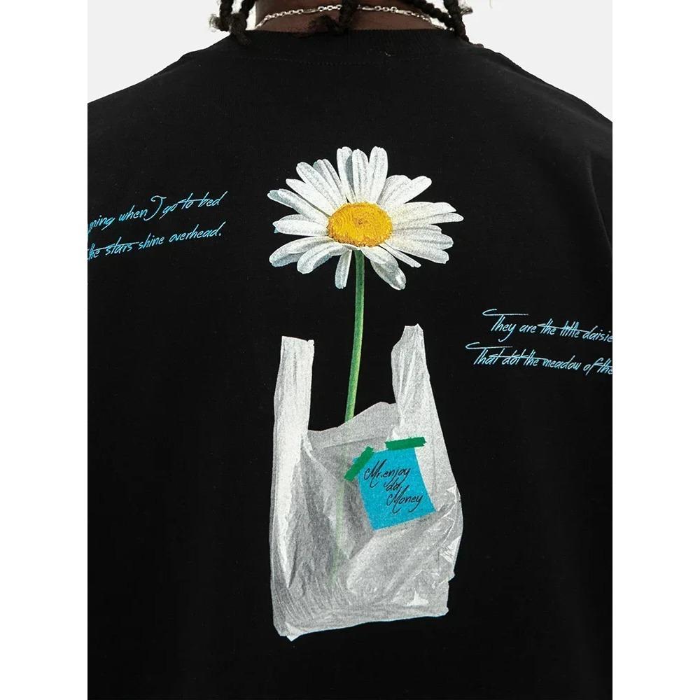 Little Daisy Graphic T-Shirt Men's Trendy Couple Cotton Print Trend Hip Hop Loose Short Sleeves Men Clothing Oversized T Shirt