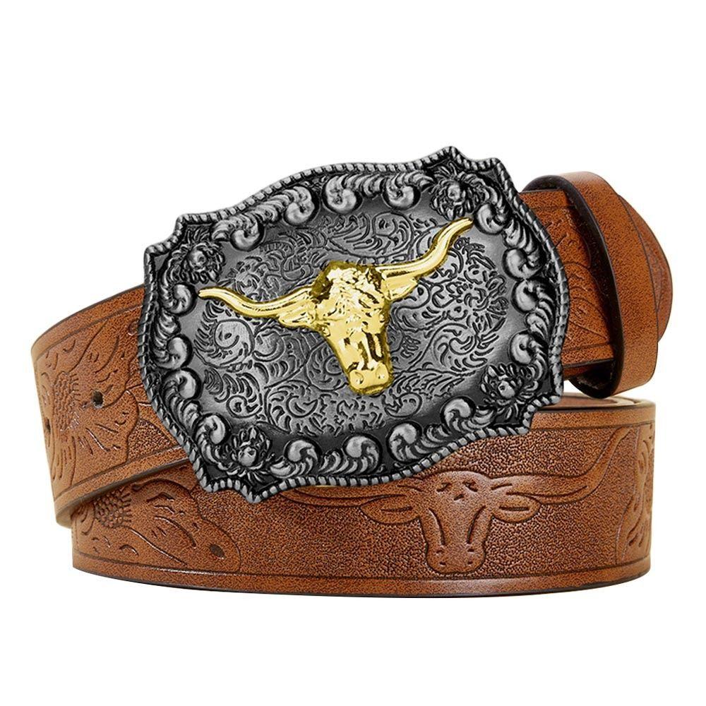 Floral Engraved Buckle Western Cowboy Belts PU Leather Leather Belt Fashion Waistband Belts  Pants