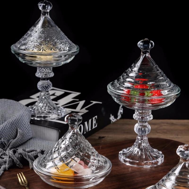 Transparent Glass Dessert Plate with Cover Tasting Plate High Footed Cake Plates Display Tray Cake Glass Cover Dim Sum Dish Bowl