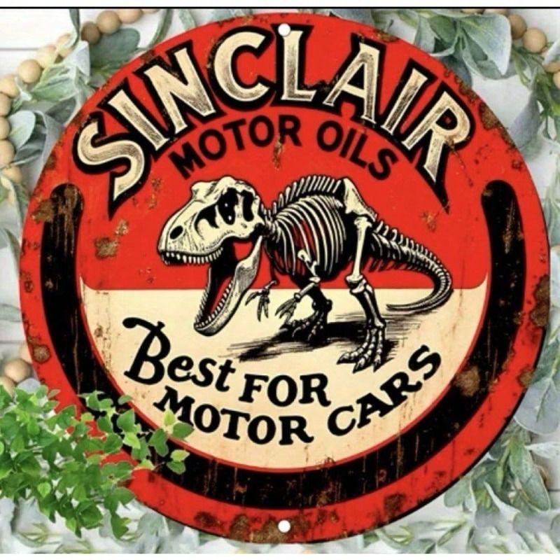 Vintage Sinclair Dino Metal Poster Retro Gasoline Wall Art for Garage