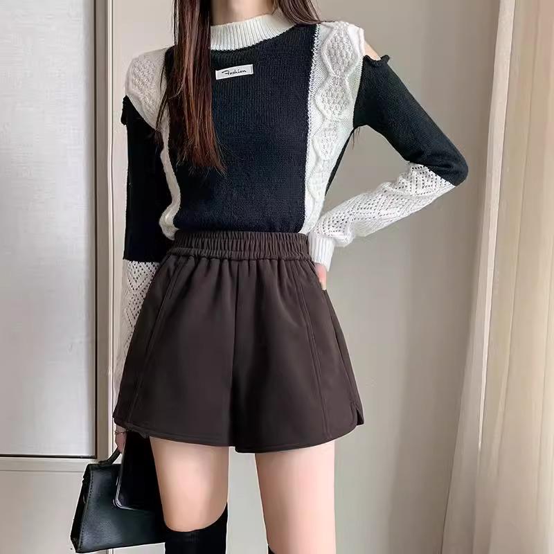 

Petite Women s High Waist A-Line Shorts - European Style, Slimming Base Layer, Autumn/Winter Fashion. Extra Small кавовий