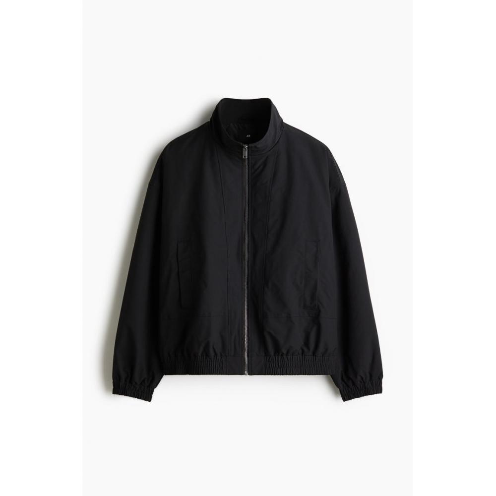 H M Funnel Neck Jacket Loose Fit Black