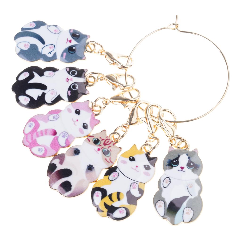 6 Stück Katzen Maschenmarkierer Anhänger mit Karabinerhaken Häkel-Maschenmarkierer Anhänger zum Stricken Weben Schmuckherstellung