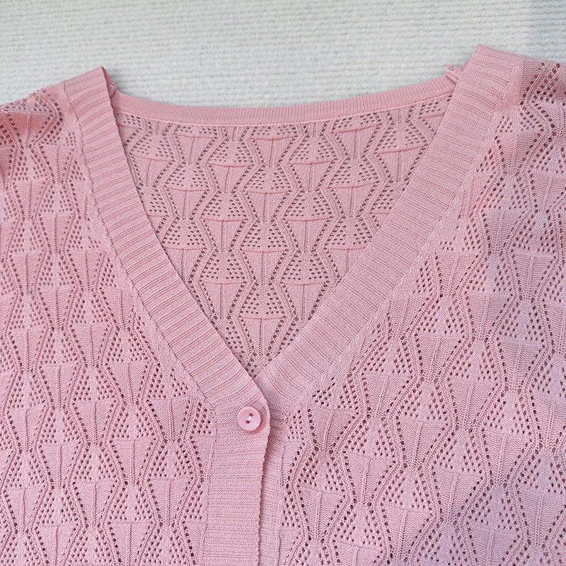 Women's Ice Silk Hollow-Out Cardigan Shawl with Camisole Thin Knit Top